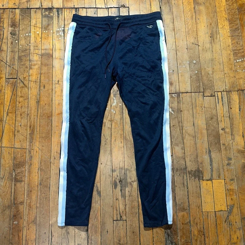 Hollister Track Pants Men's Large Navy Slim Fit Logo Elastic Waist‎ Drawstring